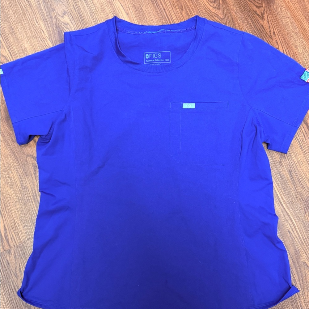 Figs Royal Blue Scrub Top with Flag Patch